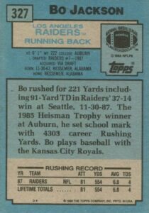 1988 Topps Football Checklist Bo Jackson 327 Card