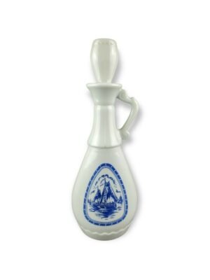 1963 Jim Beam Blue Milk Glass Bourbon Decanter Bottle With Windmill and Sail Boat